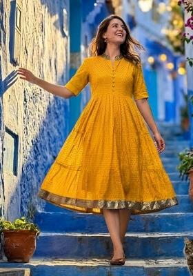 Yellow Embroidery Hakoba Kurta
