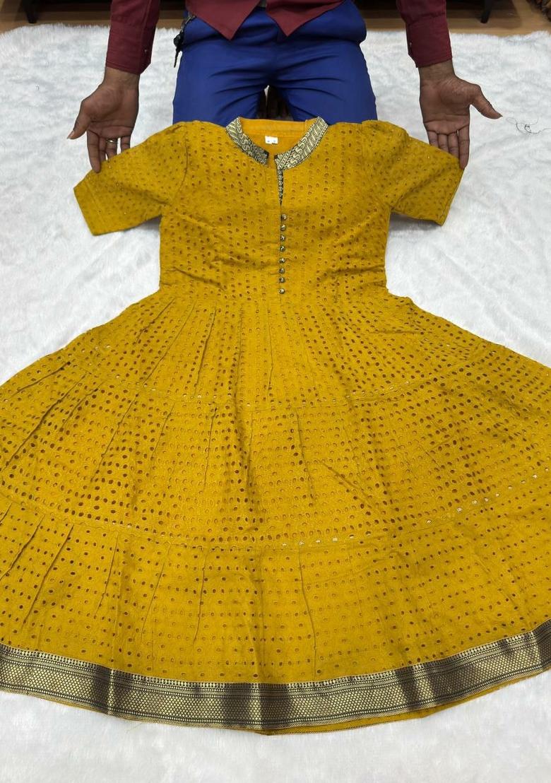 Yellow Embroidery Hakoba Kurta - Indya