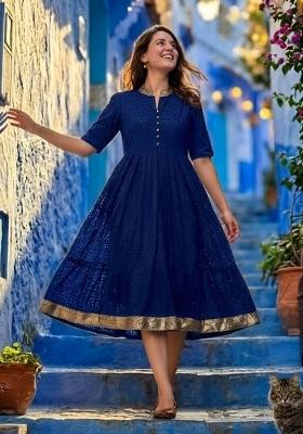 Blue Embroidery Hakoba Kurta