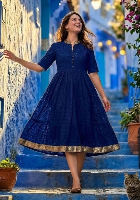 Blue Embroidery Hakoba Kurta
