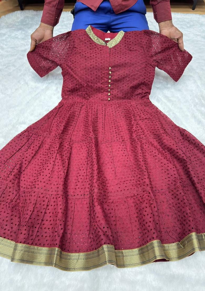 Red Embroidery Hakoba Kurta - Indya