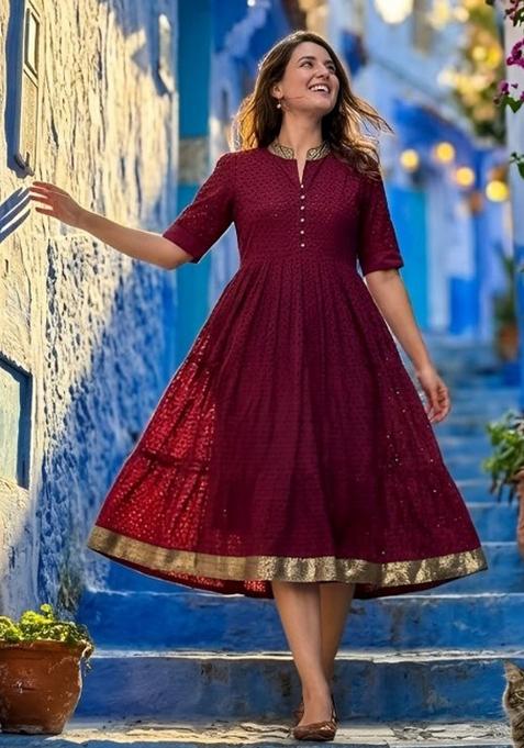 Red Embroidery Hakoba Kurta