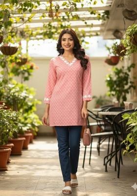 Pink Embroidery Cotton Kurta