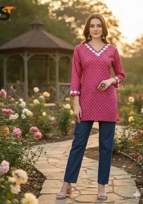 Rani Pink Embroidery Cotton Kurta