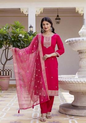 Pink Embroidery Chanderi Salwar Kameez