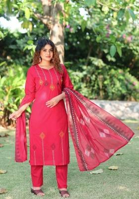 Rani Pink Embroidery Cotton Salwar Kameez