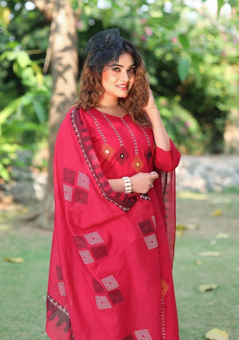 Rani Pink Embroidery Cotton Salwar Kameez - Indya