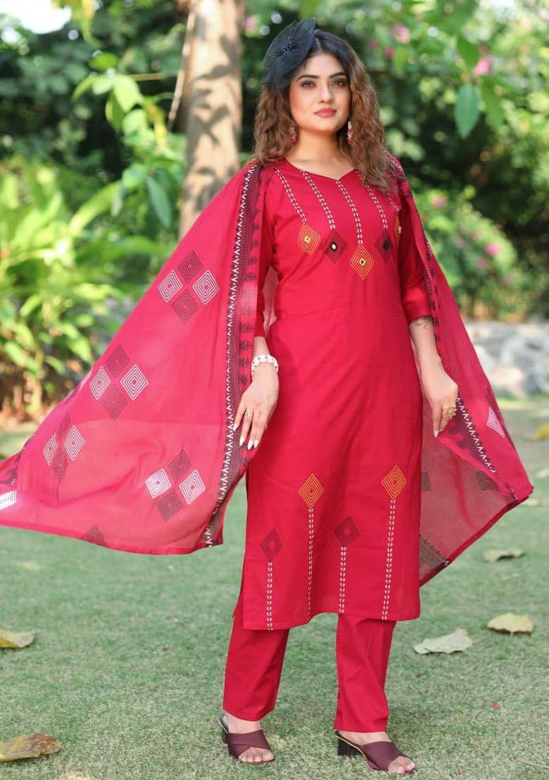Rani Pink Embroidery Cotton Salwar Kameez - Indya