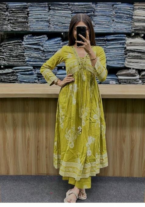 Green Embroidery Cotton Salwar Kameez