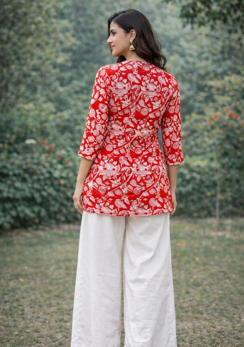 Red Embroidery Rayon Salwar Kameez - Indya