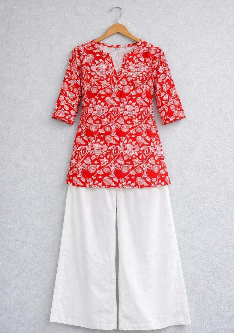 Red Embroidery Rayon Salwar Kameez - Indya