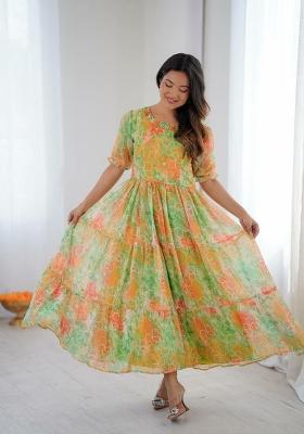 Green Embroidery Georgette Kurta