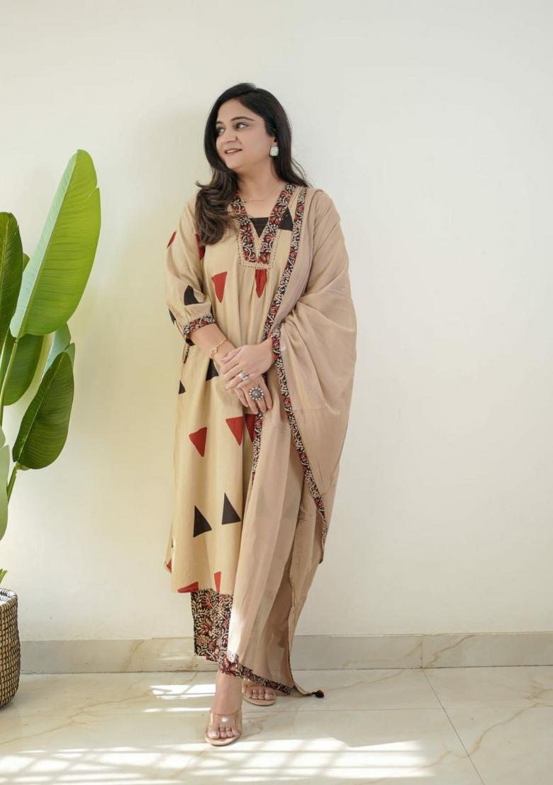 Yellow Embroidery Cotton Salwar Kameez - Indya