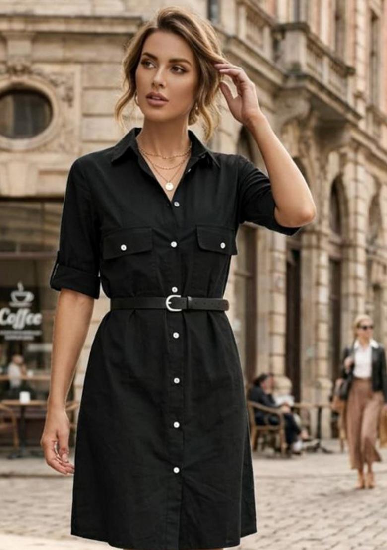 Black Embroidery Cotton Kurta - Indya