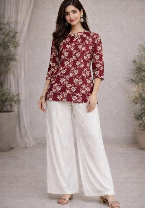 Red Embroidery Rayon Salwar Kameez — view on Indya