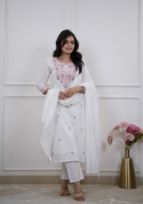 White Embroidery Cotton Salwar Kameez