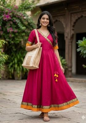 Pink Embroidery Vichitra Kurta