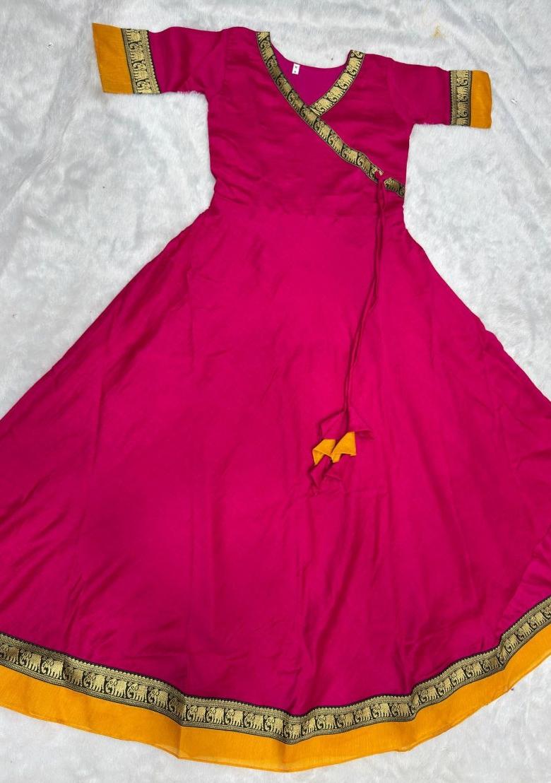 Pink Embroidery Vichitra Kurta - Indya