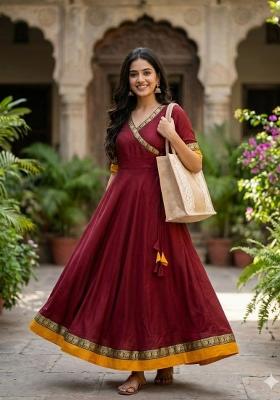 Red Embroidery Vichitra Kurta