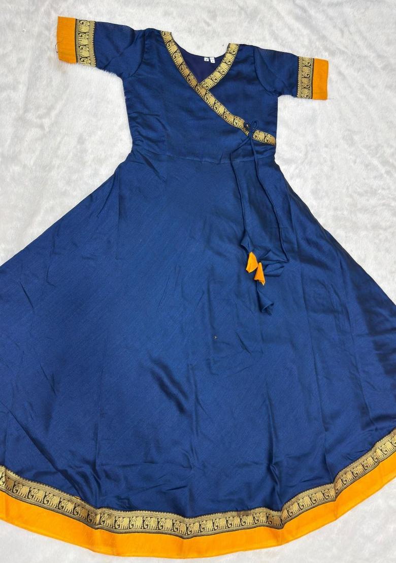 Blue Embroidery Vichitra Kurta - Indya