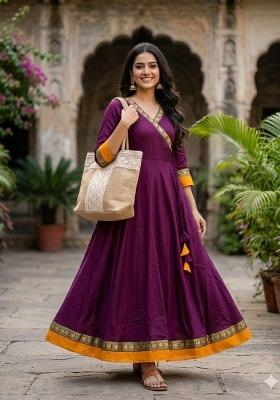 Purple Embroidery Vichitra Kurta
