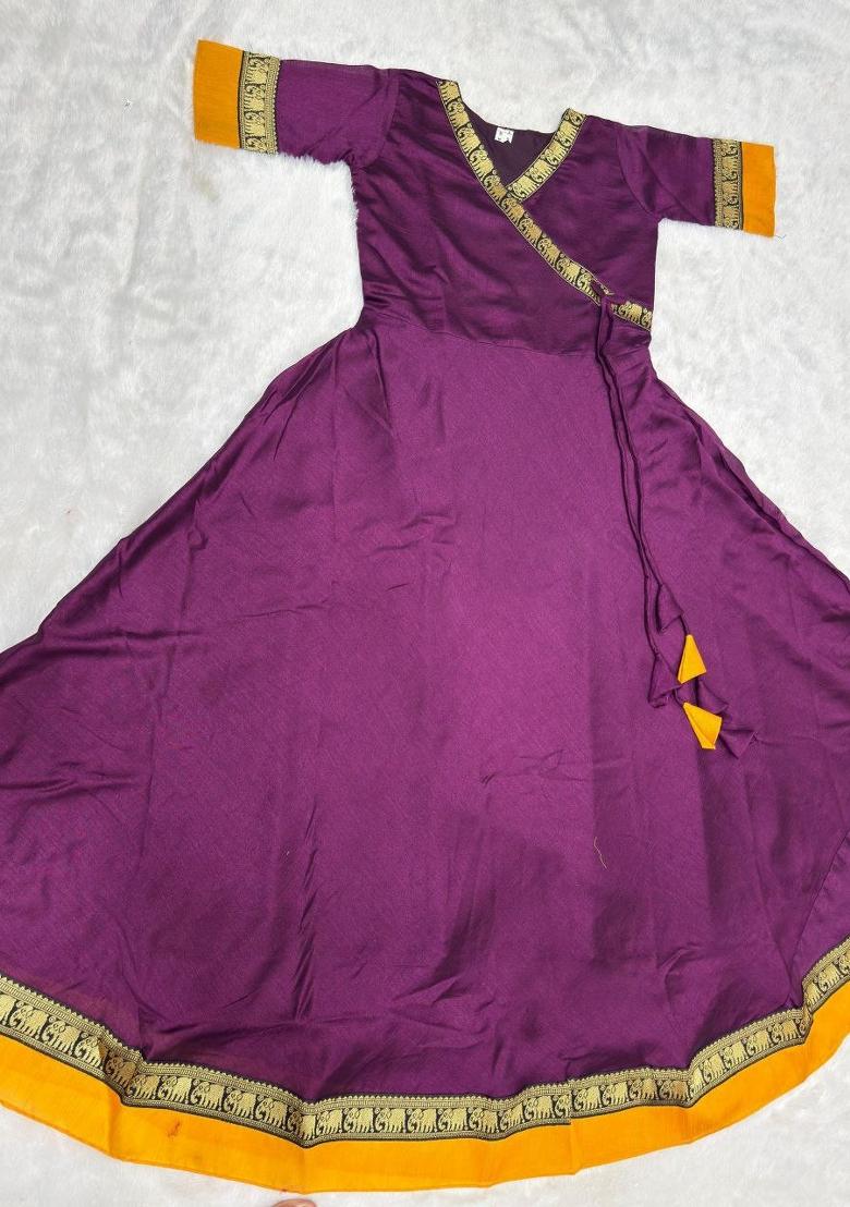 Purple Embroidery Vichitra Kurta - Indya