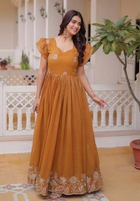 Brown Embroidery Crunchy Kurta