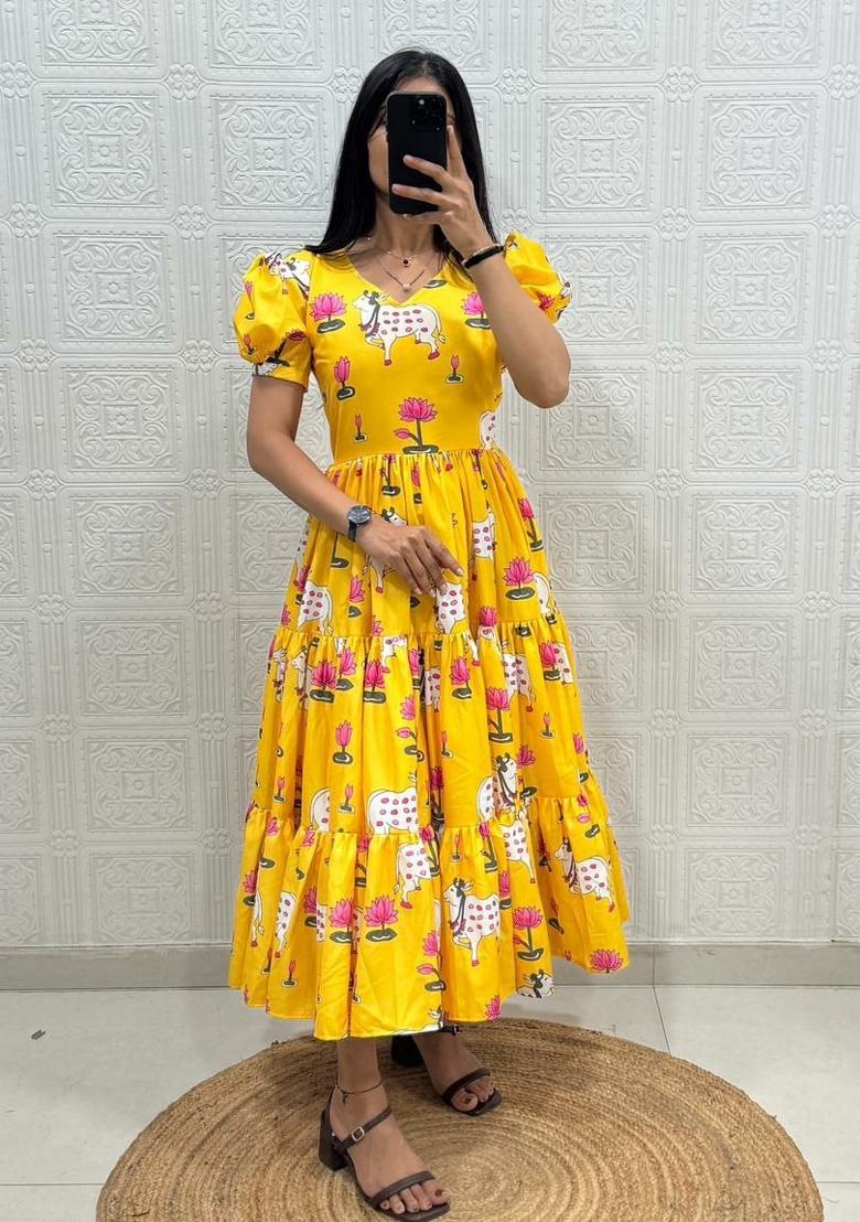 Yellow Embroidery Cotton Kurta - Indya