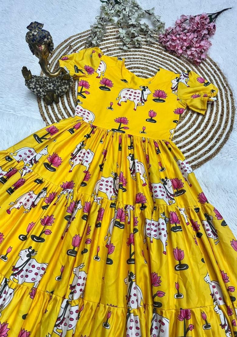 Yellow Embroidery Cotton Kurta - Indya