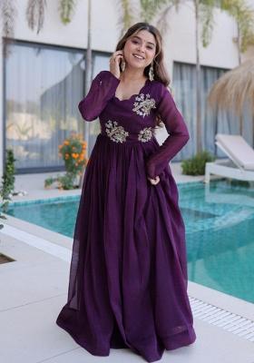 Purple Embroidery Crunchy Kurta