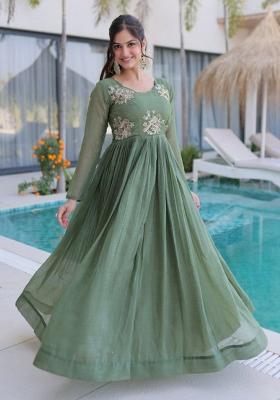 Green Embroidery Crunchy Kurta