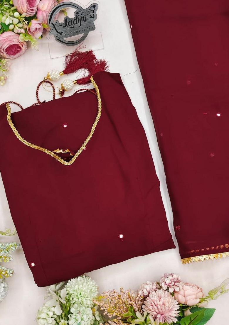Maroon Embroidery Georgette Salwar Kameez - Indya