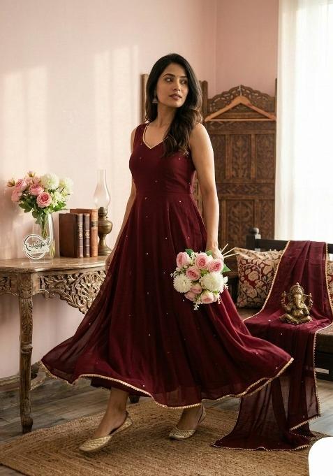 Maroon Embroidery Georgette Salwar Kameez