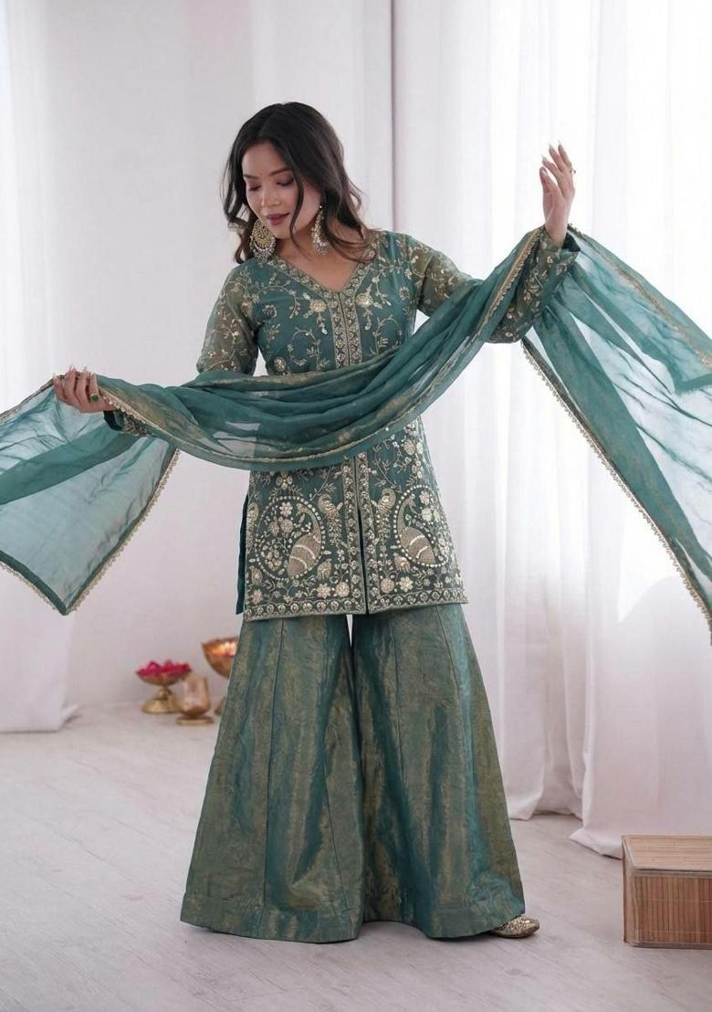 Rama Embroidery Silk Salwar Kameez - Indya