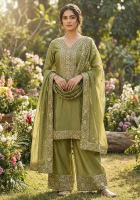 Green Embroidery Silk Salwar Kameez