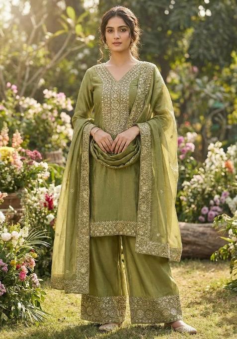 Green Embroidery Silk Salwar Kameez