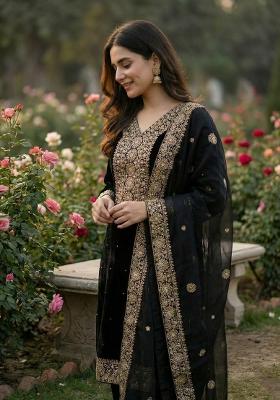 Black Embroidery Silk Salwar Kameez