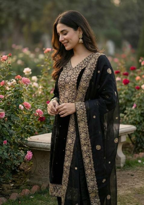 Black Embroidery Silk Salwar Kameez