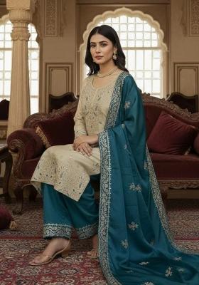 Blue Embroidery Silk Salwar Kameez