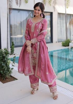 Pink Embroidery Silk Salwar Kameez