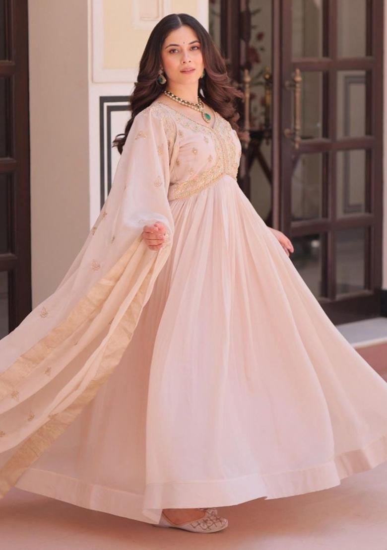 Pink Embroidery Georgette Salwar Kameez - Indya