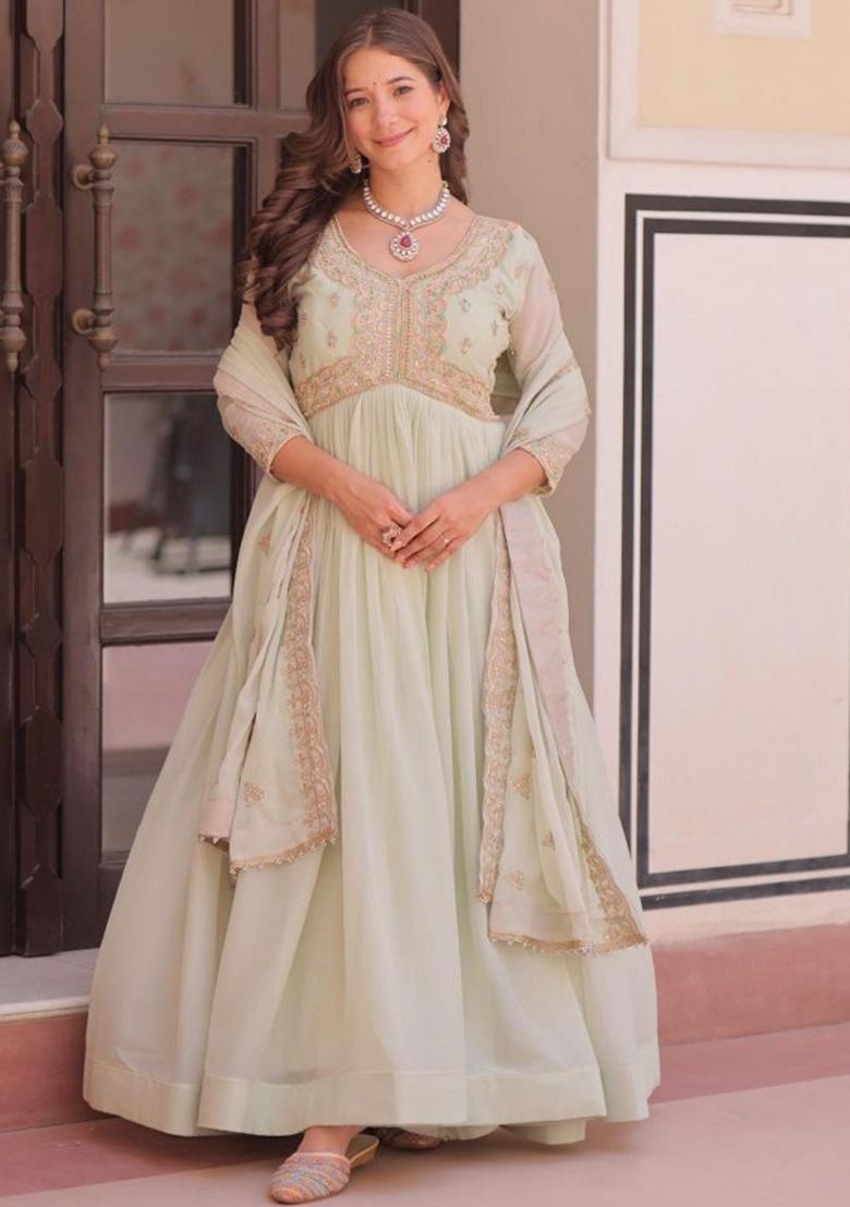 Blue Embroidery Georgette Salwar Kameez - Indya