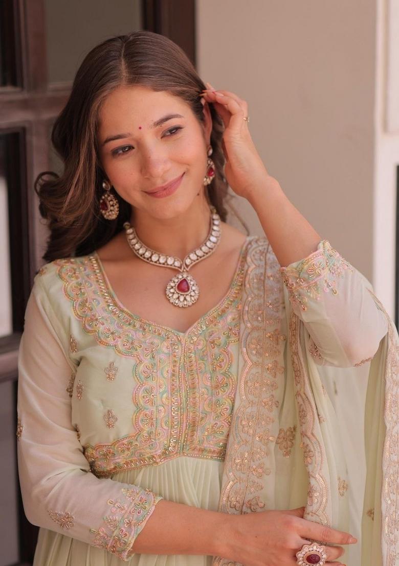 Blue Embroidery Georgette Salwar Kameez - Indya