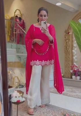Rani Pink Embroidery Georgette Salwar Kameez