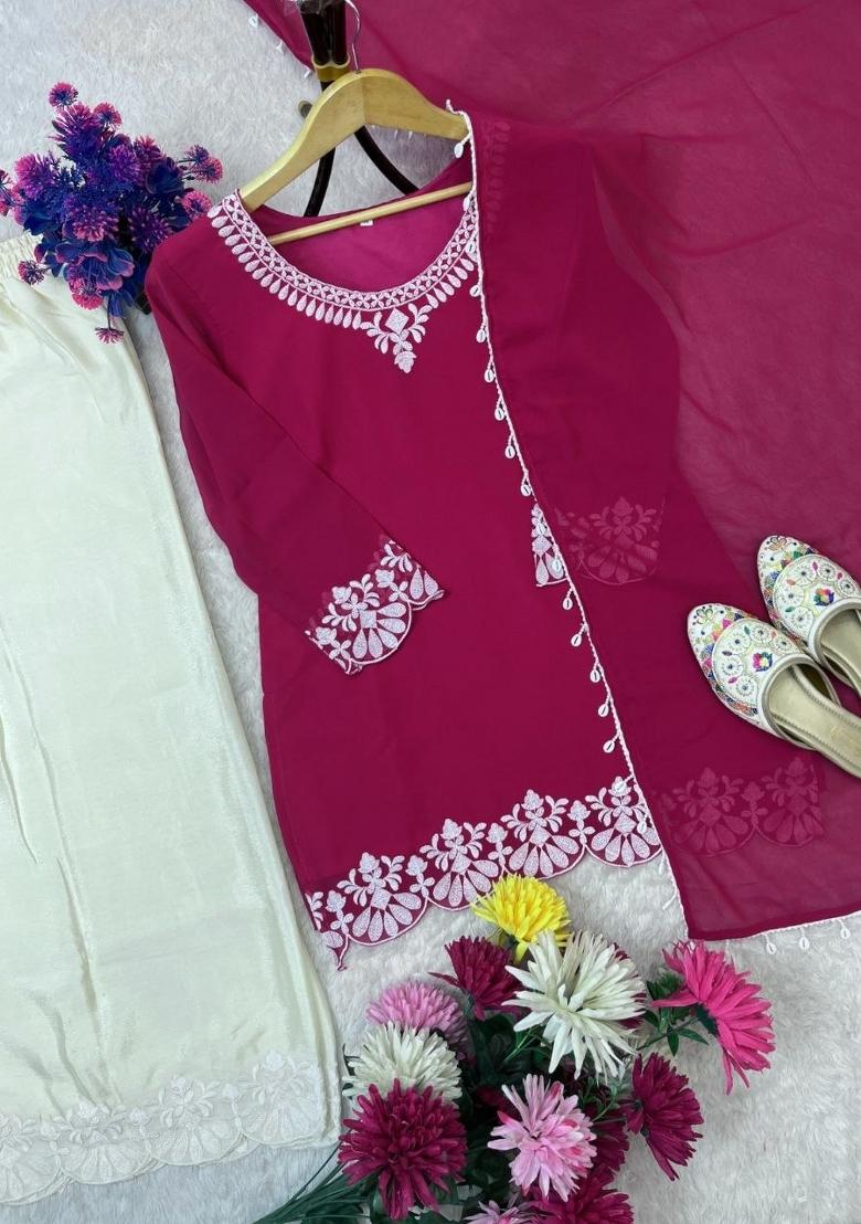 Rani Pink Embroidery Georgette Salwar Kameez - Indya