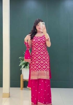 Rani Pink Embroidery Georgette Salwar Kameez