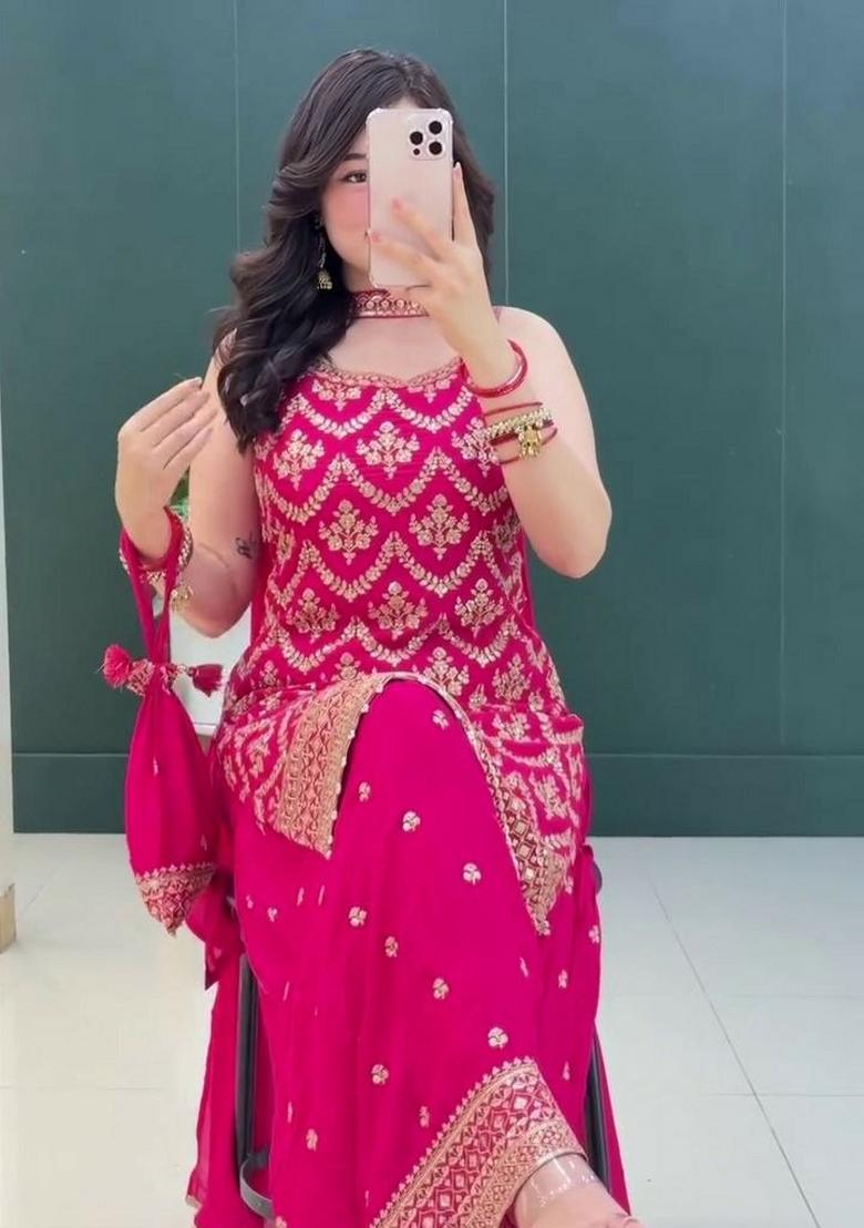 Rani Pink Embroidery Georgette Salwar Kameez - Indya