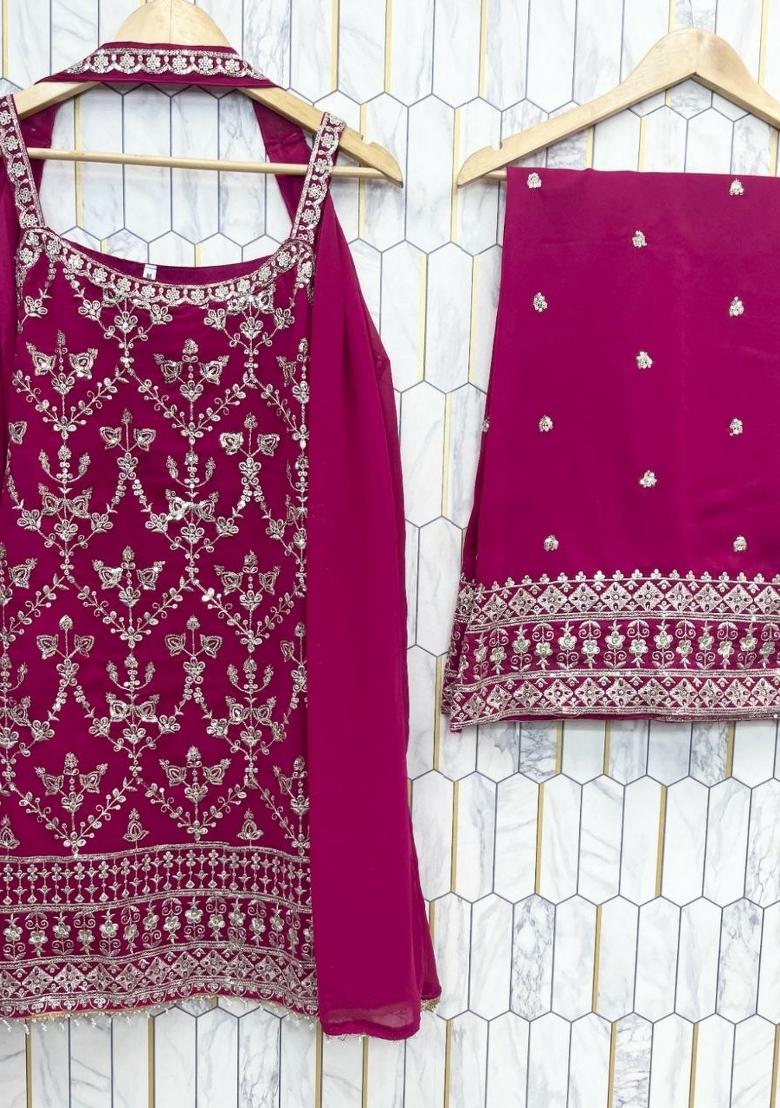 Rani Pink Embroidery Georgette Salwar Kameez - Indya