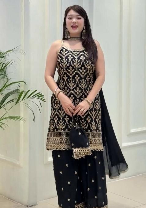 Black Embroidery Georgette Salwar Kameez