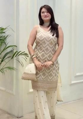 White Embroidery Georgette Salwar Kameez